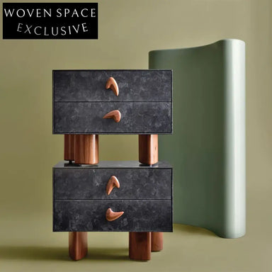 Modern Black Wood Two-Drawer Nightstand Side Table for Bedroom Storage