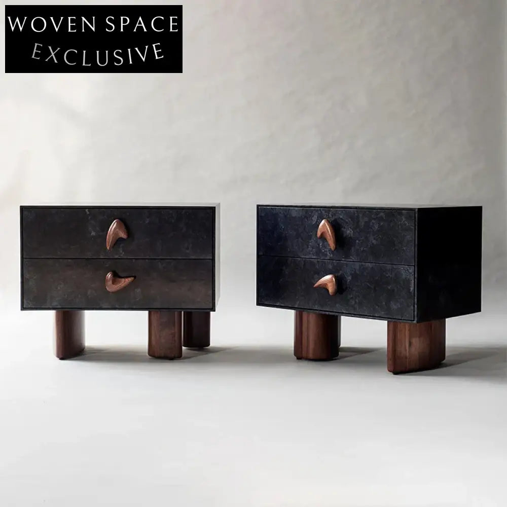 Modern Black Wood Two-Drawer Nightstand Side Table for Bedroom Storage