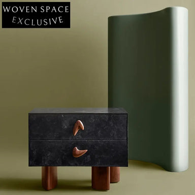 Modern Black Wood Two-Drawer Nightstand Side Table for Bedroom Storage