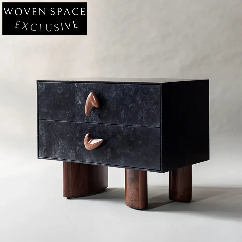 Modern Black Wood Two-Drawer Nightstand Side Table for Bedroom Storage