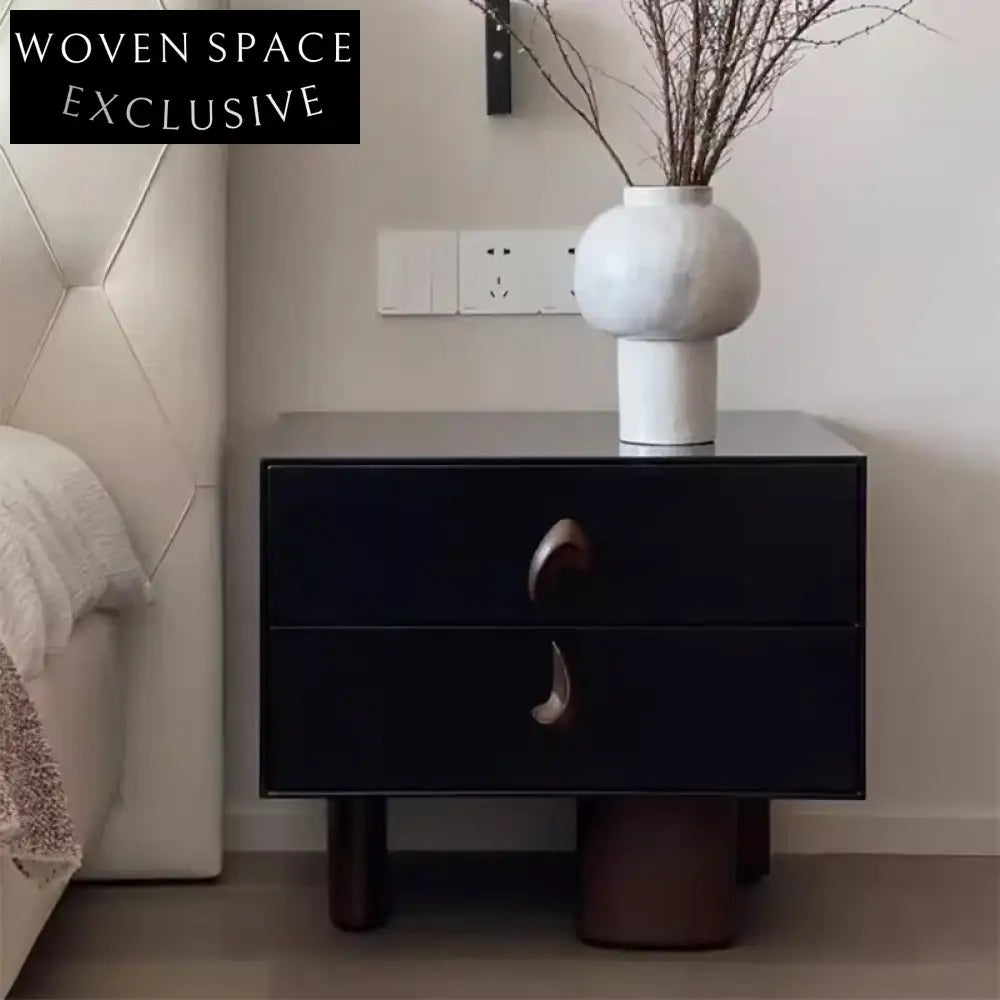 Modern Black Wooden Nightstand Cabinet with Drawer for Bedroom Storage