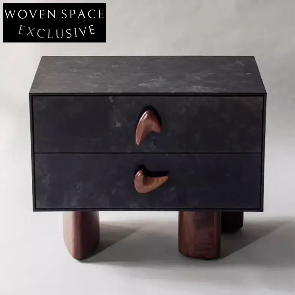 Modern Black Wooden Nightstand Cabinet with Drawer for Bedroom Storage