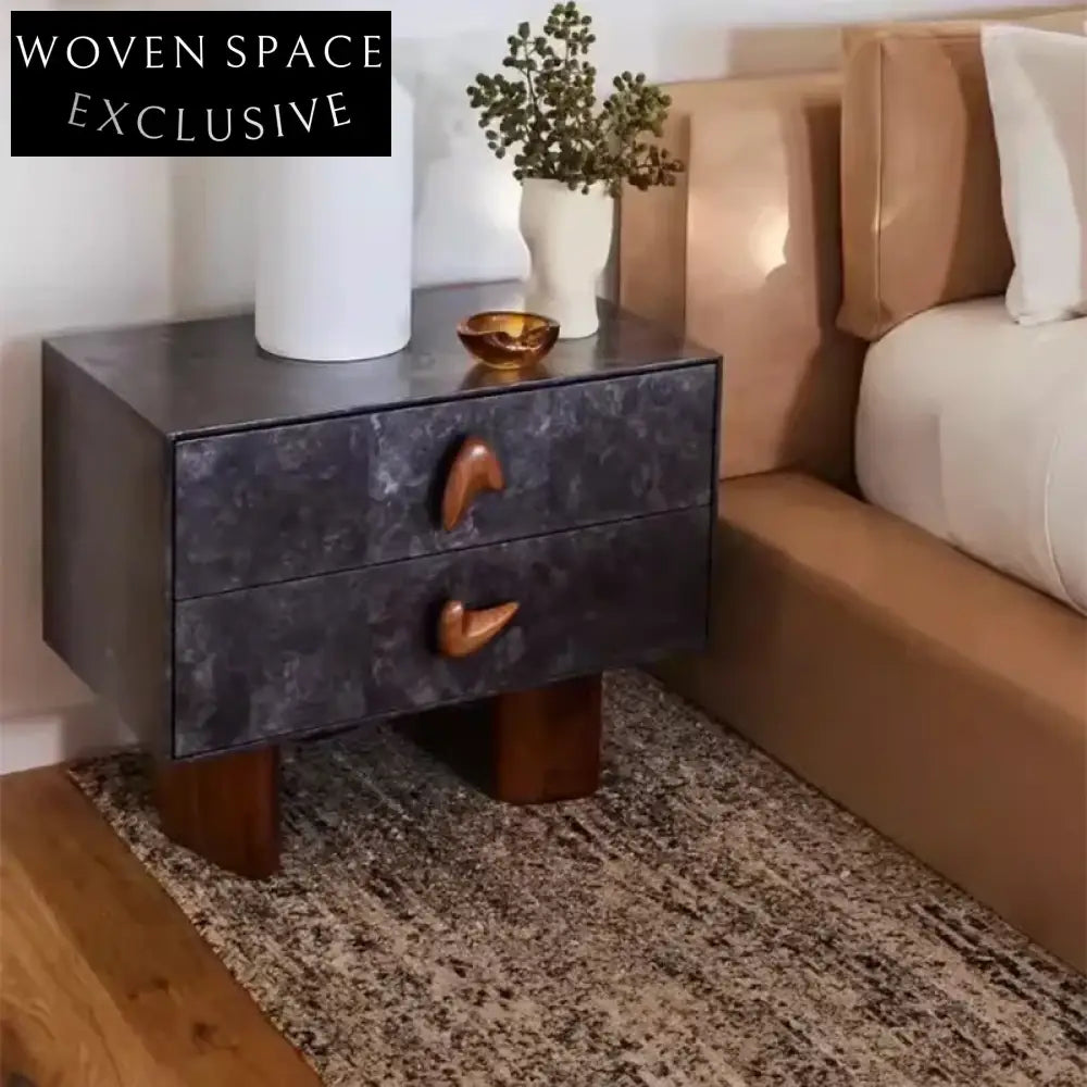 Modern Black Wooden Nightstand Cabinet with Drawer for Bedroom Storage