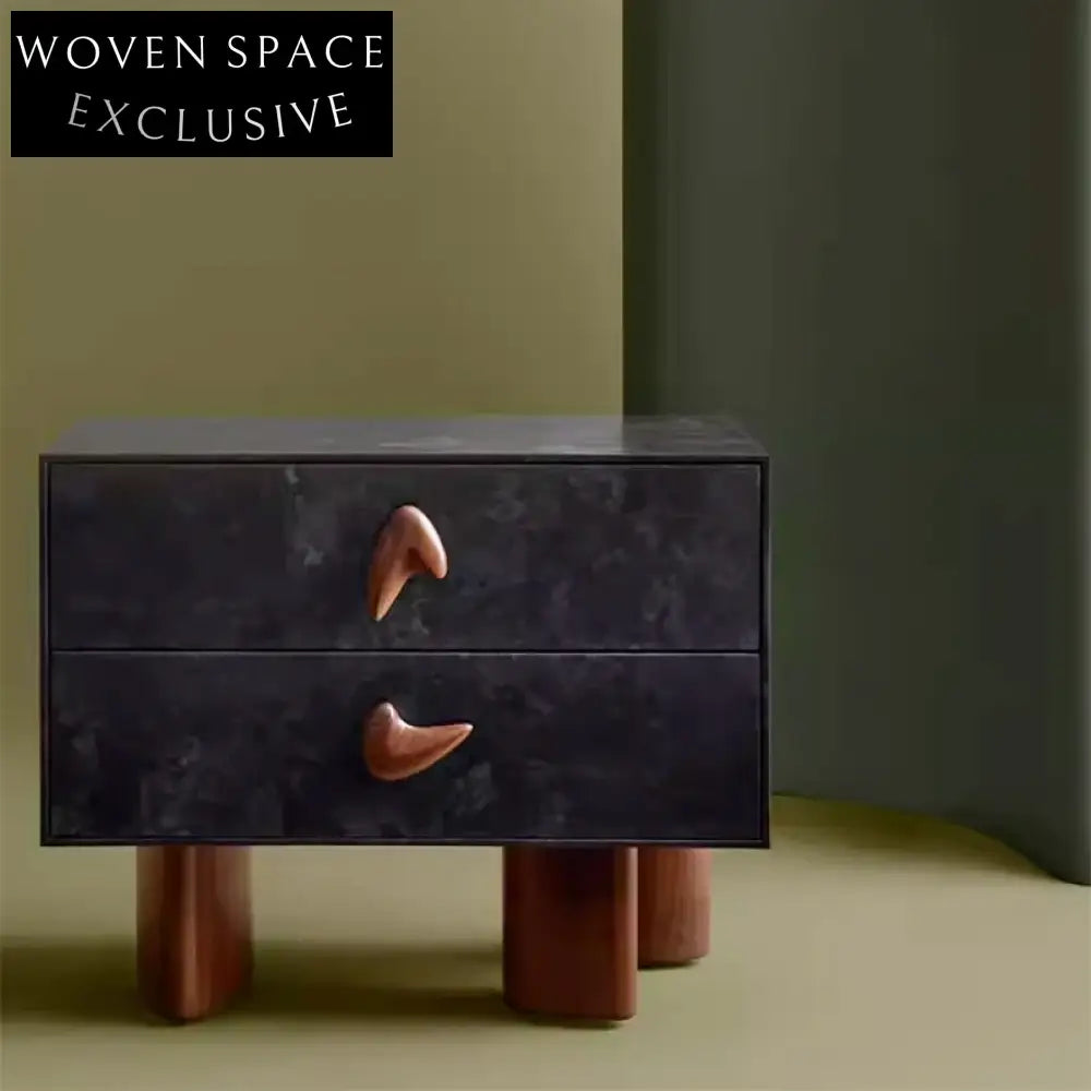 Modern Black Wooden Nightstand Cabinet with Drawer for Bedroom Storage