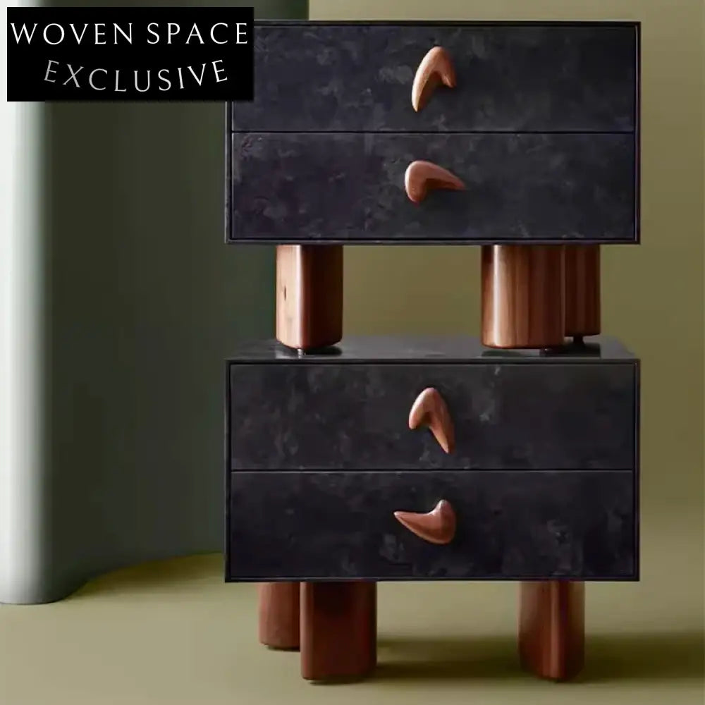 Modern Black Wooden Nightstand Cabinet with Drawer for Bedroom Storage