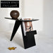 Modern Black Wooden Sofa Side Table with Storage Shelf Magazine Rack