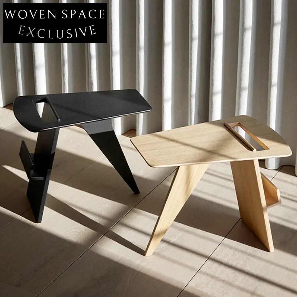 Modern Black Wooden Sofa Side Table with Storage Shelf Magazine Rack