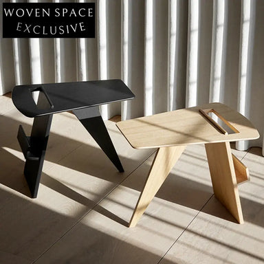 Modern Black Wooden Sofa Side Table with Storage Shelf Magazine Rack