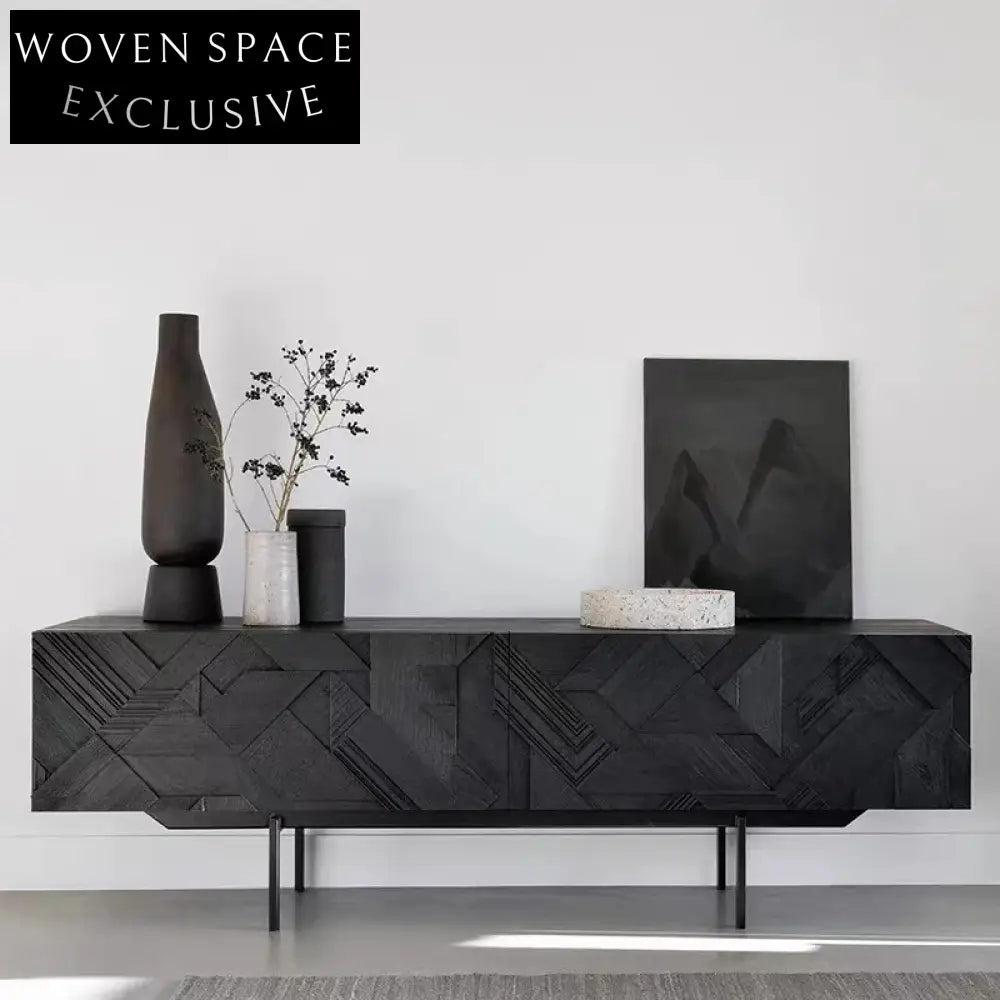 Modern Black Wooden TV Console Cabinet, Nordic Solid Wood Display Stand