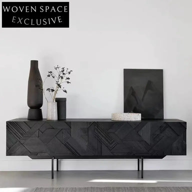 Modern Black Wooden TV Console Cabinet, Nordic Solid Wood Display Stand