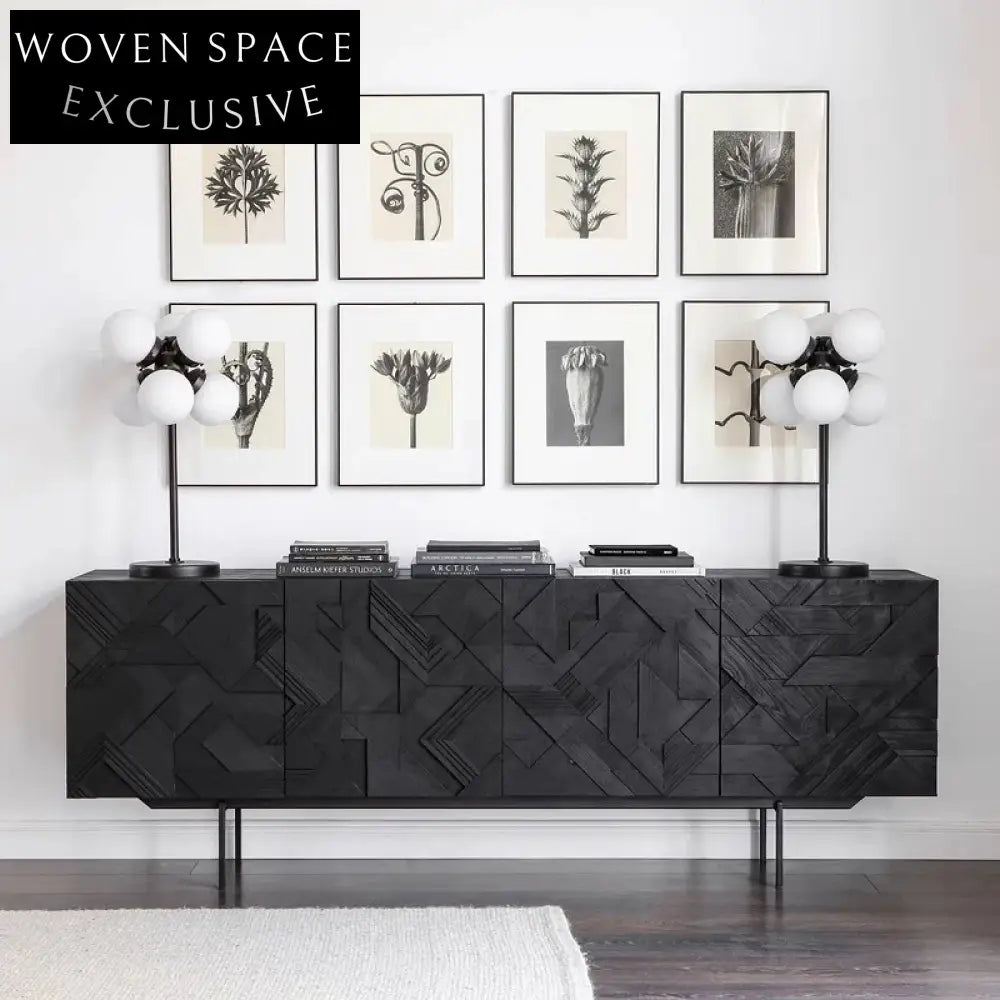 Modern Black Wooden TV Console Cabinet, Nordic Solid Wood Display Stand