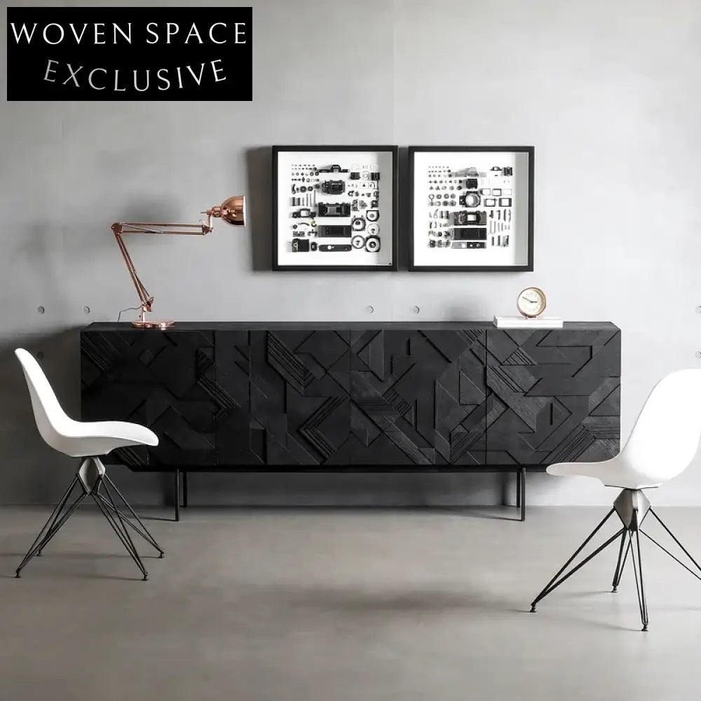 Modern Black Wooden TV Console Cabinet, Nordic Solid Wood Display Stand