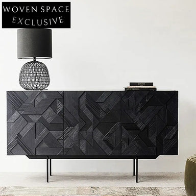 Modern Black Wooden TV Console Cabinet, Nordic Solid Wood Display Stand