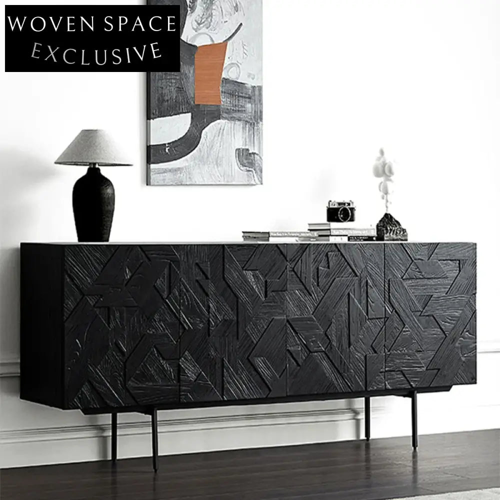 Modern Black Wooden TV Console Cabinet, Nordic Solid Wood Display Stand