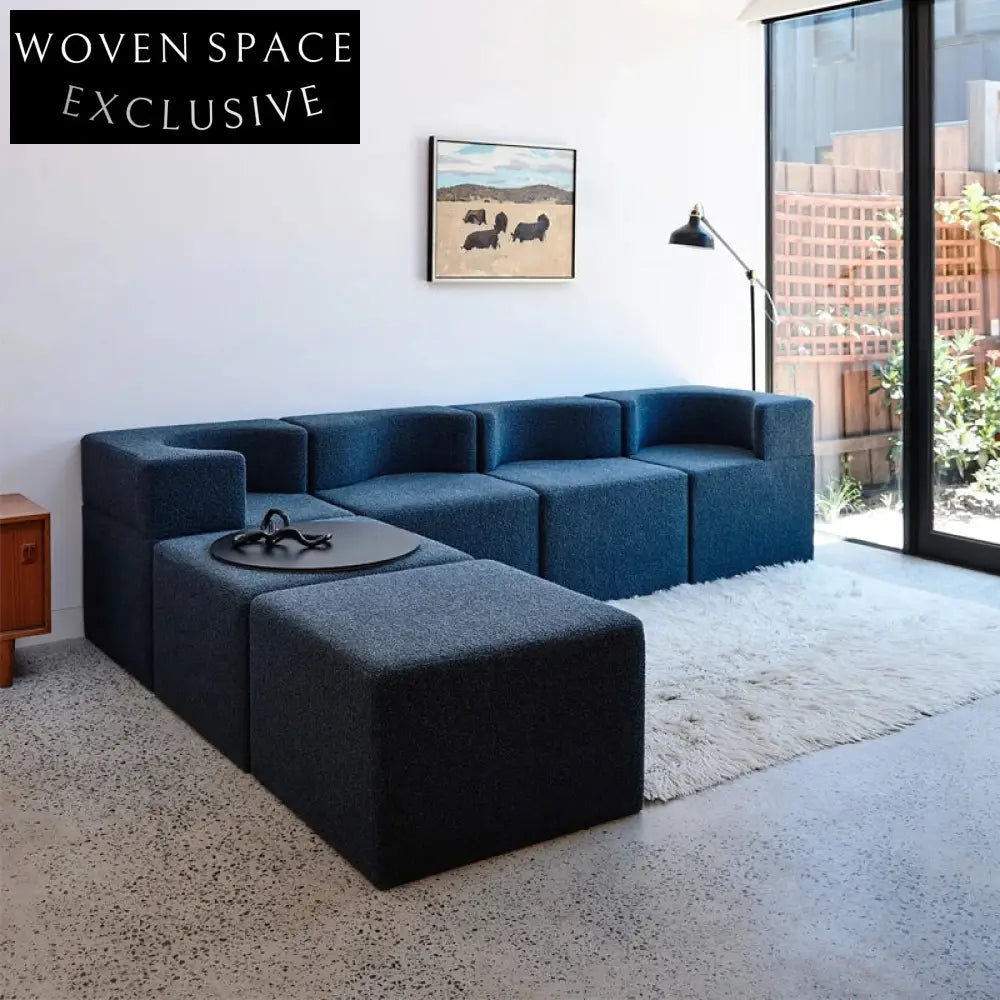 Modern Blue Fabric Chesterfield Modular Living Room Couch Sofa