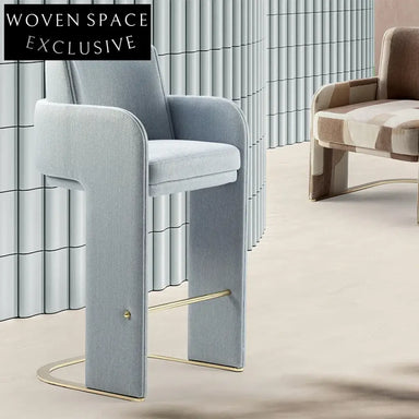 Modern Blue Velvet Upholstered High Counter Bar Stool with Backrest