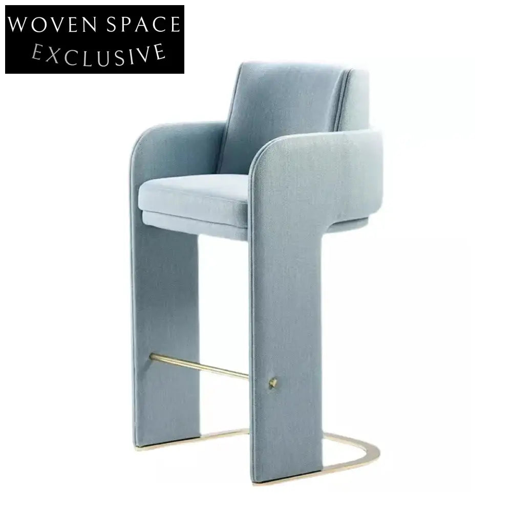 Modern Blue Velvet Upholstered High Counter Bar Stool with Backrest