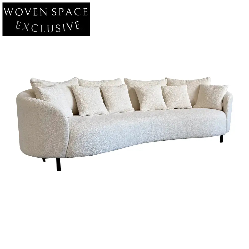 Modern Curved Boucle 3-Seater Sofa with Elegant Black Metal Legs