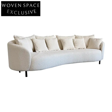 Modern Curved Boucle 3-Seater Sofa with Elegant Black Metal Legs