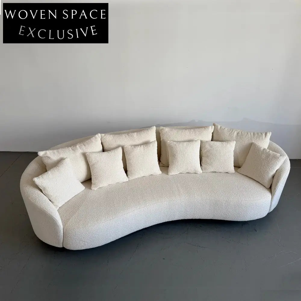 Modern Curved Boucle 3-Seater Sofa with Elegant Black Metal Legs