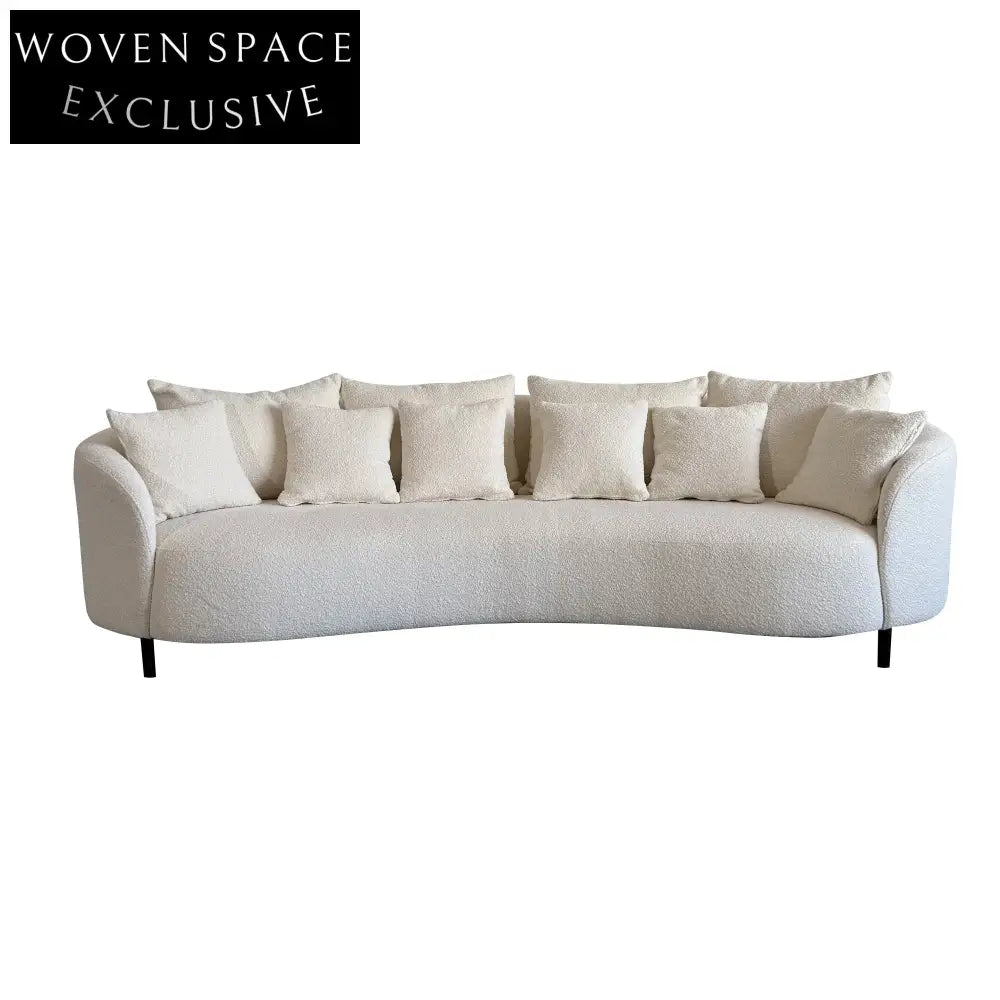 Modern Curved Boucle 3-Seater Sofa with Elegant Black Metal Legs