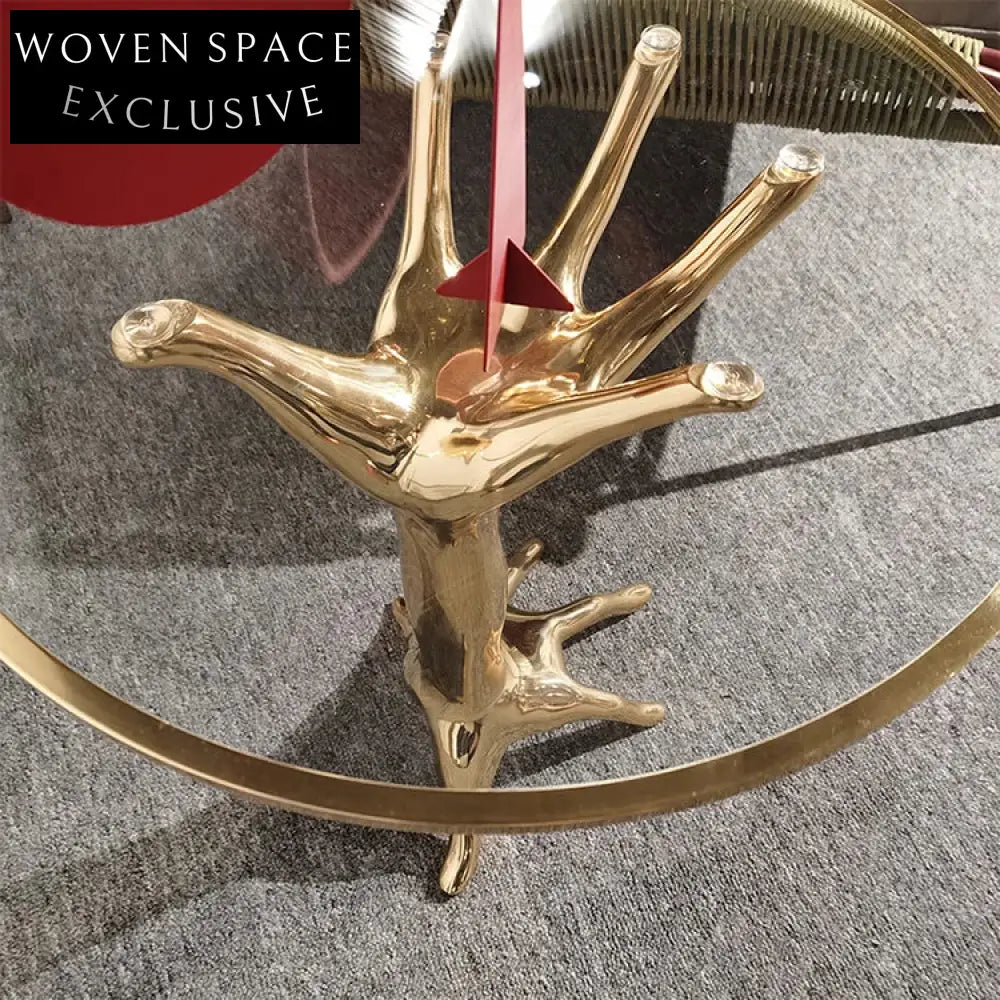 Modern Brass Glass Accent Side Coffee Table for Living Room Cafe