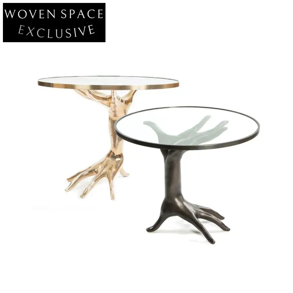 Modern Brass Glass Accent Side Coffee Table for Living Room Cafe