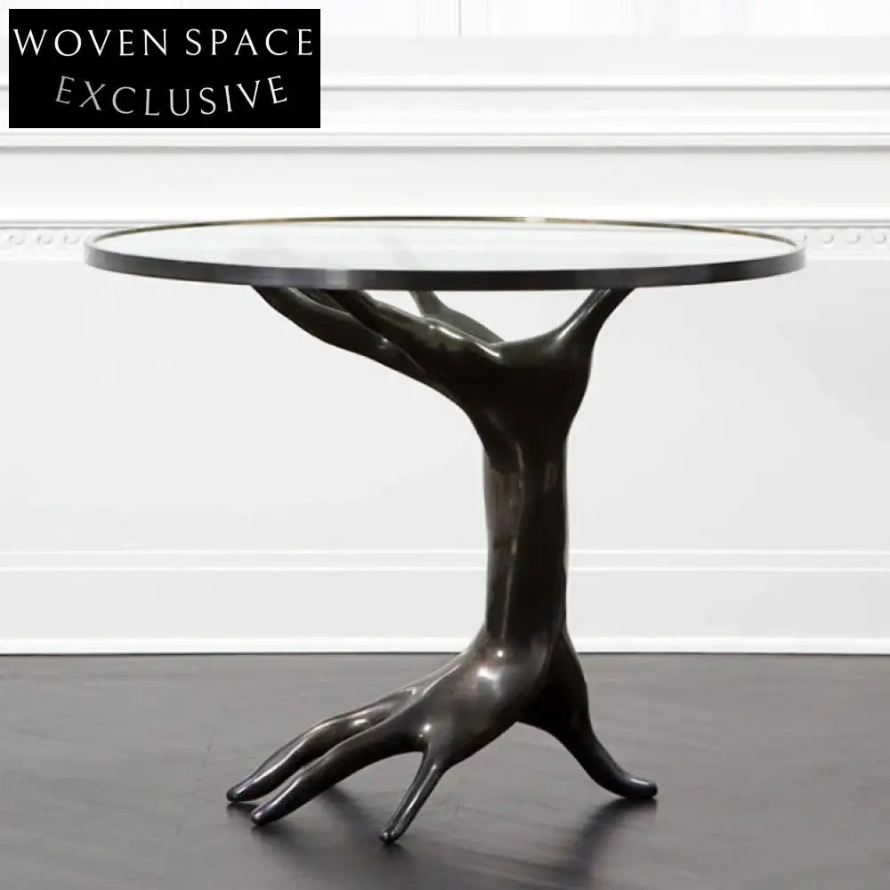 Modern Brass Glass Accent Side Coffee Table for Living Room Cafe