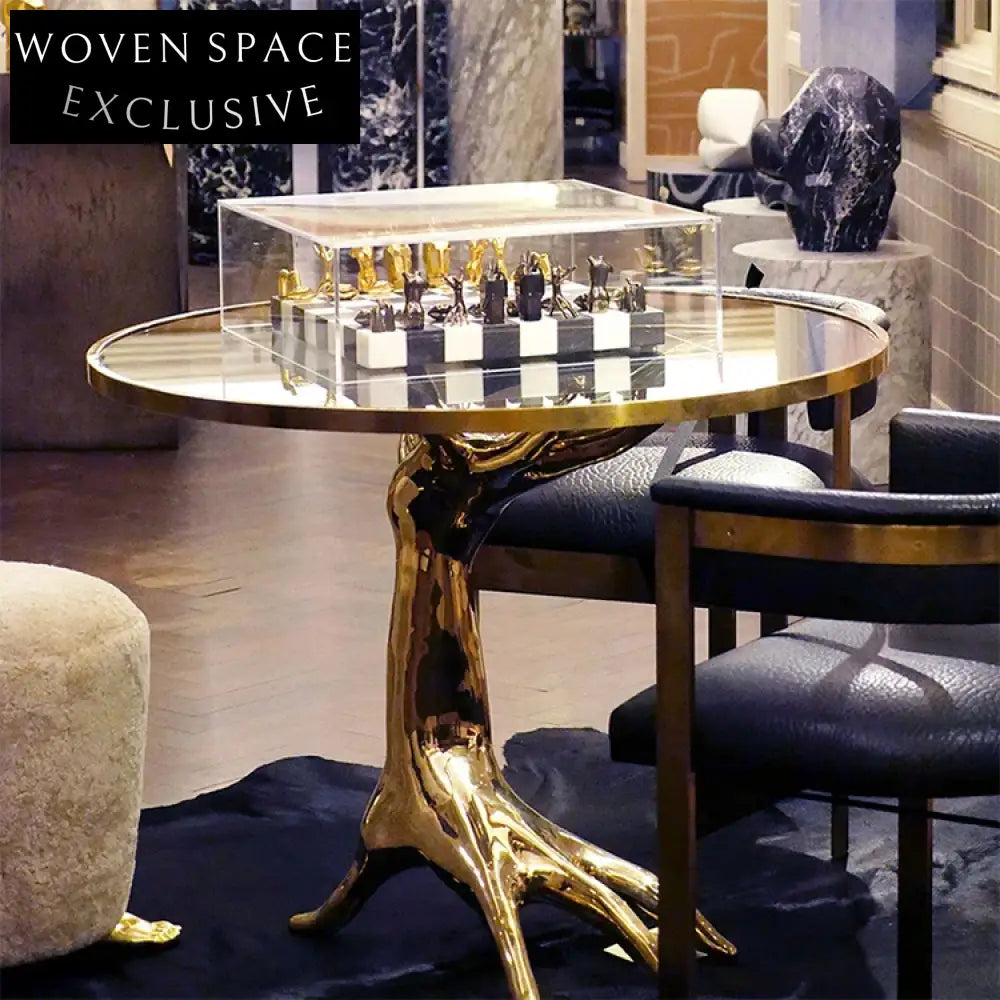 Modern Brass Glass Accent Side Coffee Table for Living Room Cafe