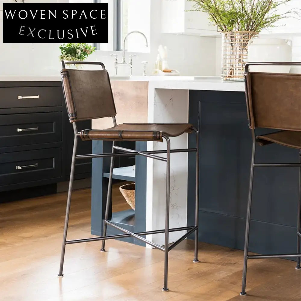 Modern Brown Faux Leather Counter Height Bar Stool for Kitchen Dining Home