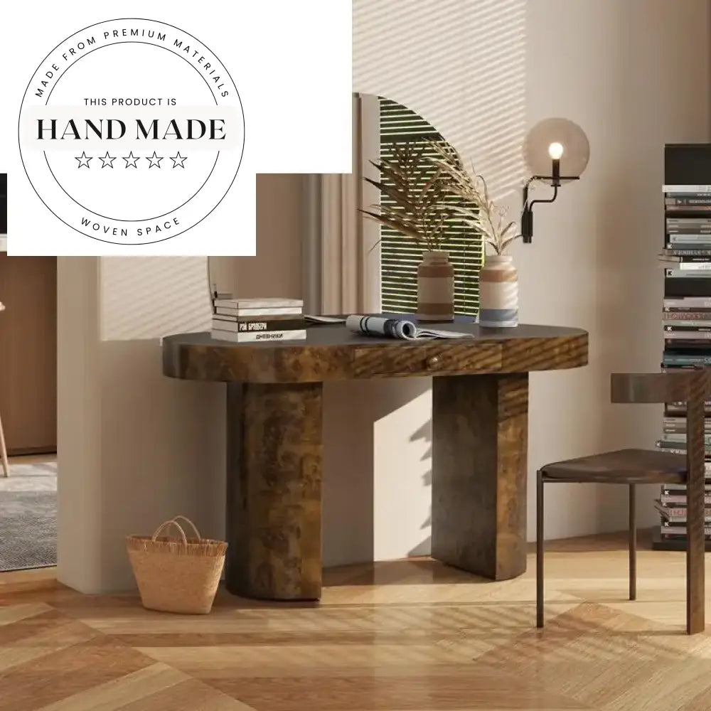 Modern Burl Wood Executive Office Table and Nordic Vanity Writing Desk