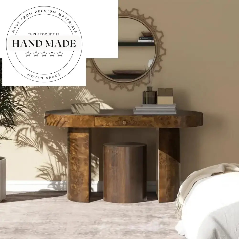 Modern Burl Wood Executive Office Table and Nordic Vanity Writing Desk