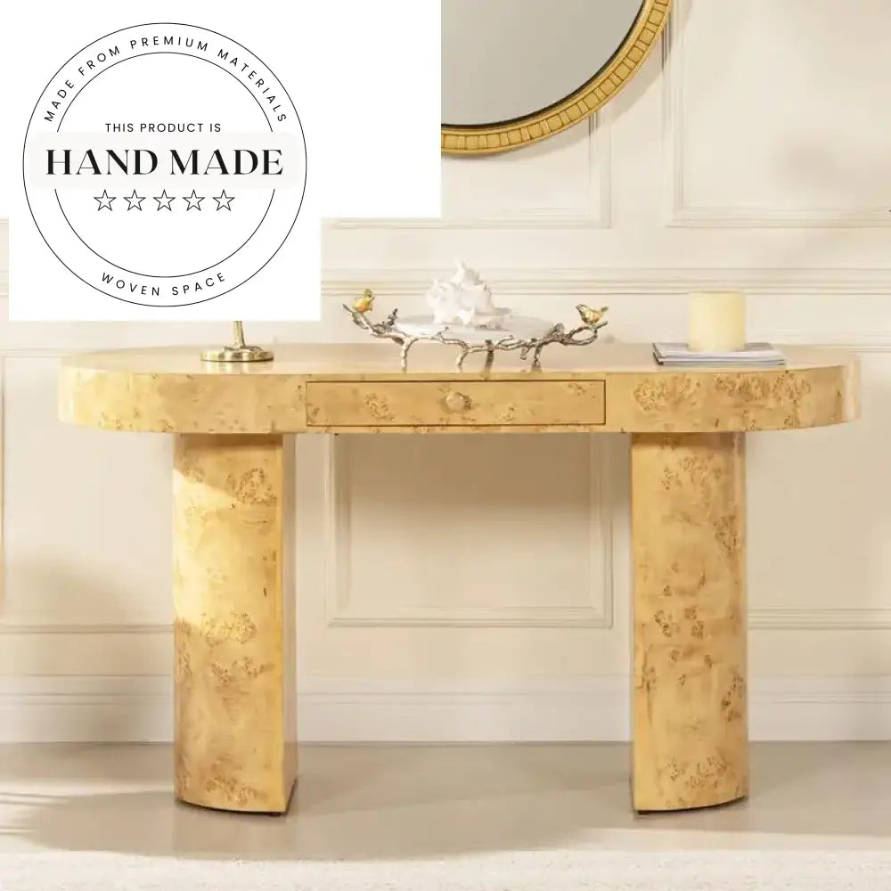 Modern Burl Wood Executive Office Table and Nordic Vanity Writing Desk