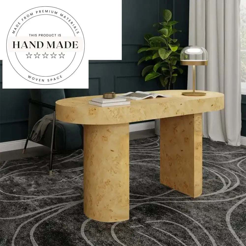 Modern Burl Wood Executive Office Table and Nordic Vanity Writing Desk