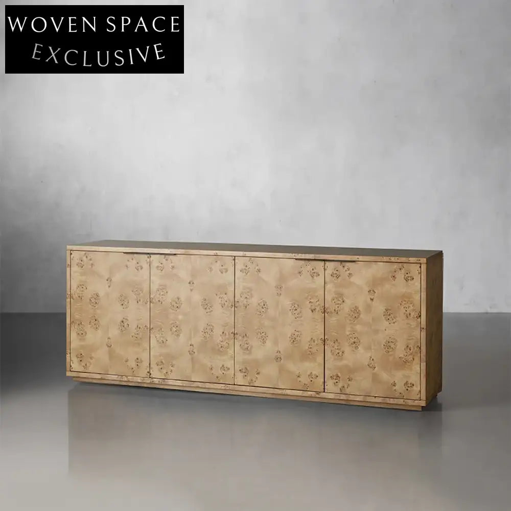 Modern Burl Wood Veneer Sideboard Cabinet with 4 Doors for Living Room