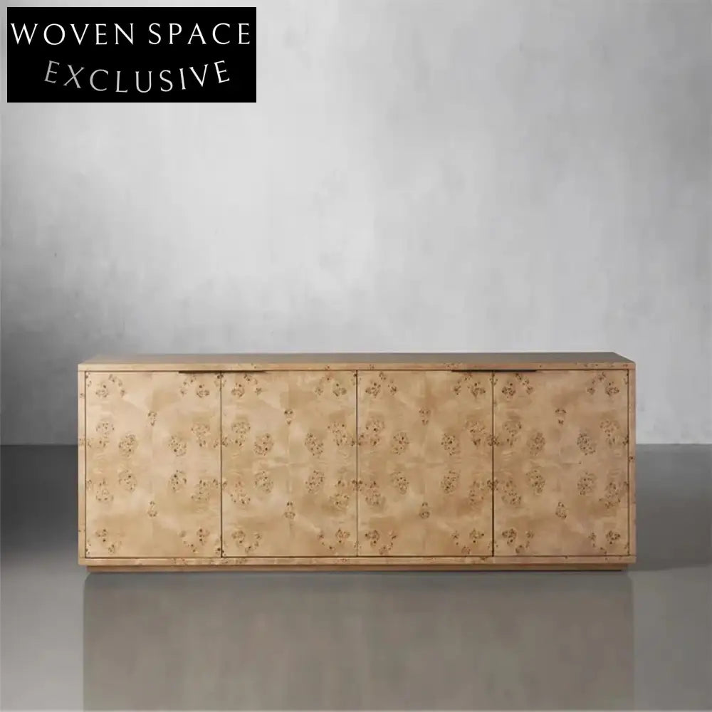 Modern Burl Wood Veneer Sideboard Cabinet with 4 Doors for Living Room