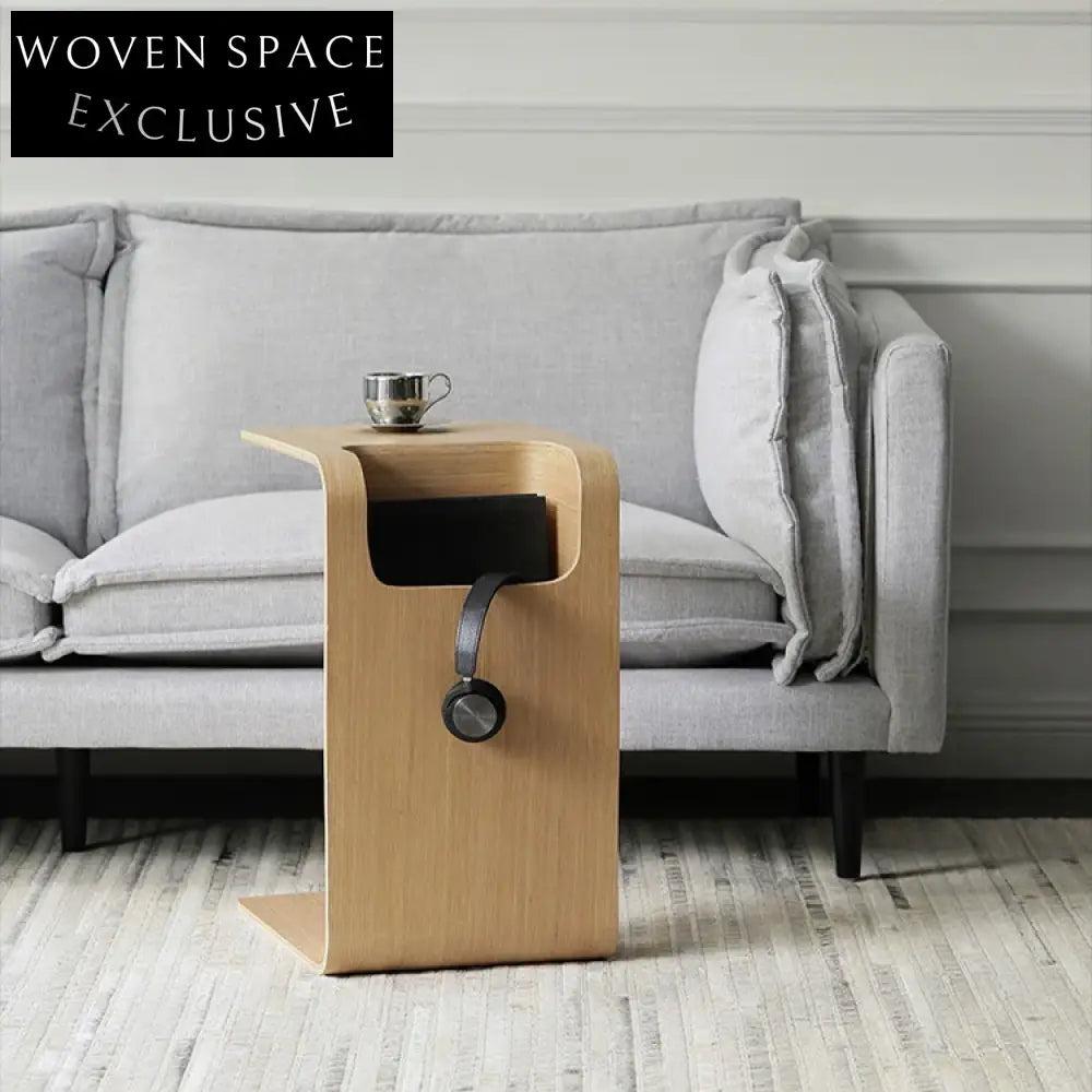 Modern C-Shape Wood Coffee Table with Storage for Living Room Spaces