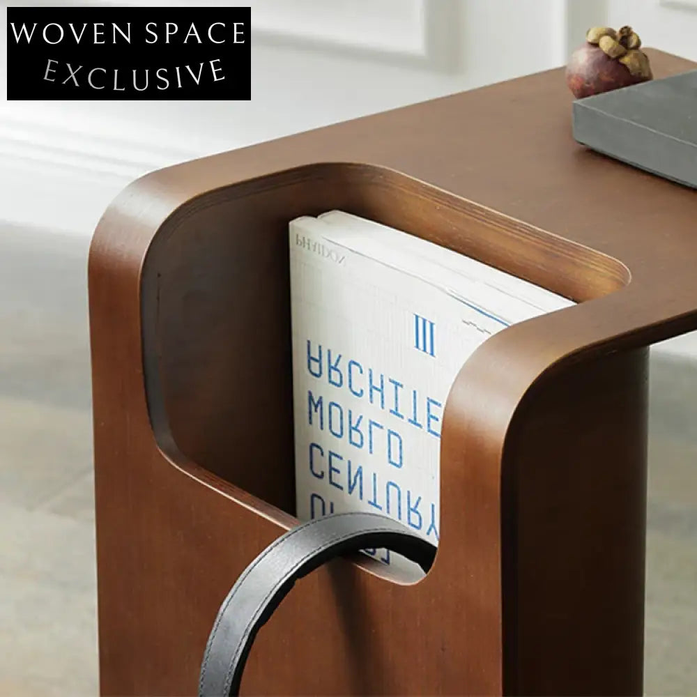 Modern C-Shape Wood Coffee Table with Storage for Living Room Spaces