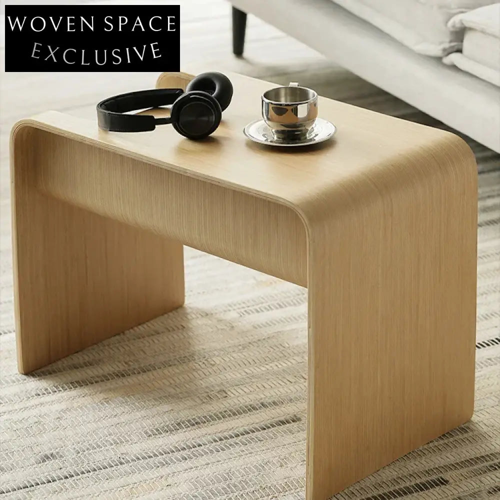 Modern C-Shape Wood Coffee Table with Storage for Living Room Spaces