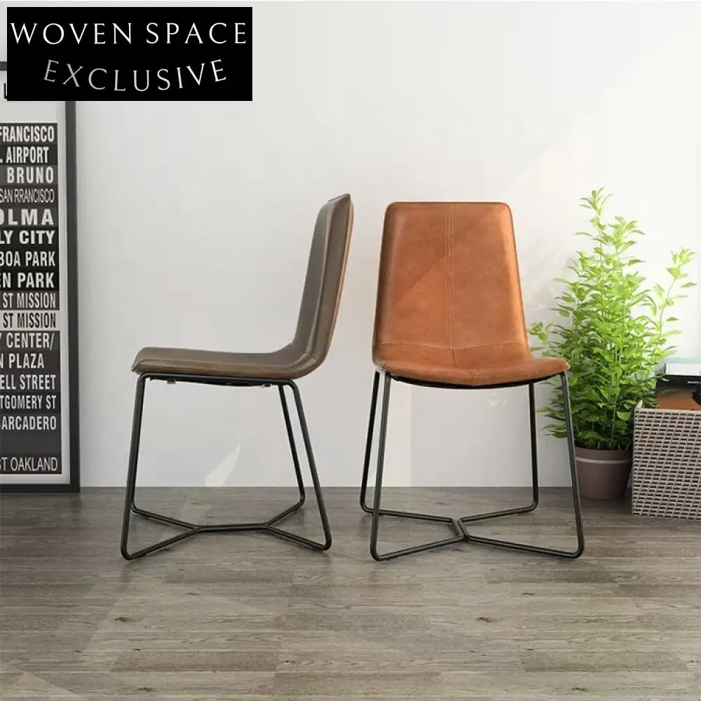 Modern Cafe Restaurant Dining Chair with Brown PU Leather & Chrome Legs