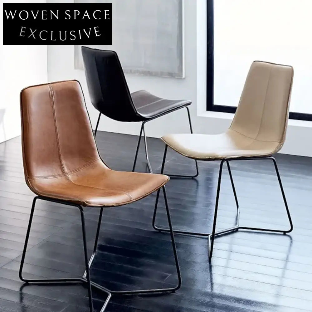 Modern Cafe Restaurant Dining Chair with Brown PU Leather & Chrome Legs