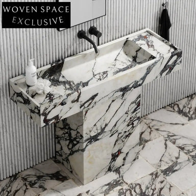 Modern Calacatta Viola Marble Sink Pedestal Basin Polished Free-standing Wash For Hotels Bathroom Solution Graphic
