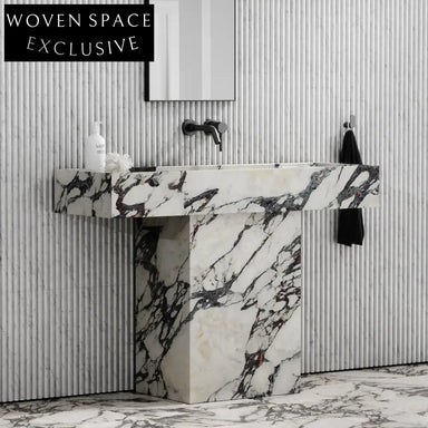 Modern Calacatta Viola Marble Sink Pedestal Basin Polished Free-standing Wash For Hotels Bathroom Solution Graphic