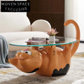 Modern Cat Shaped Fiberglass Glass Top Living Room Center Coffee Table