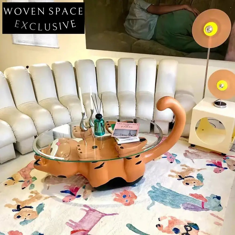 Modern Cat Shaped Fiberglass Glass Top Living Room Center Coffee Table