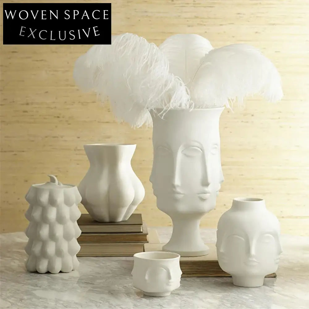 Modern Ceramic Abstract Buddha Face Four-Sided Decorative Flower Vase