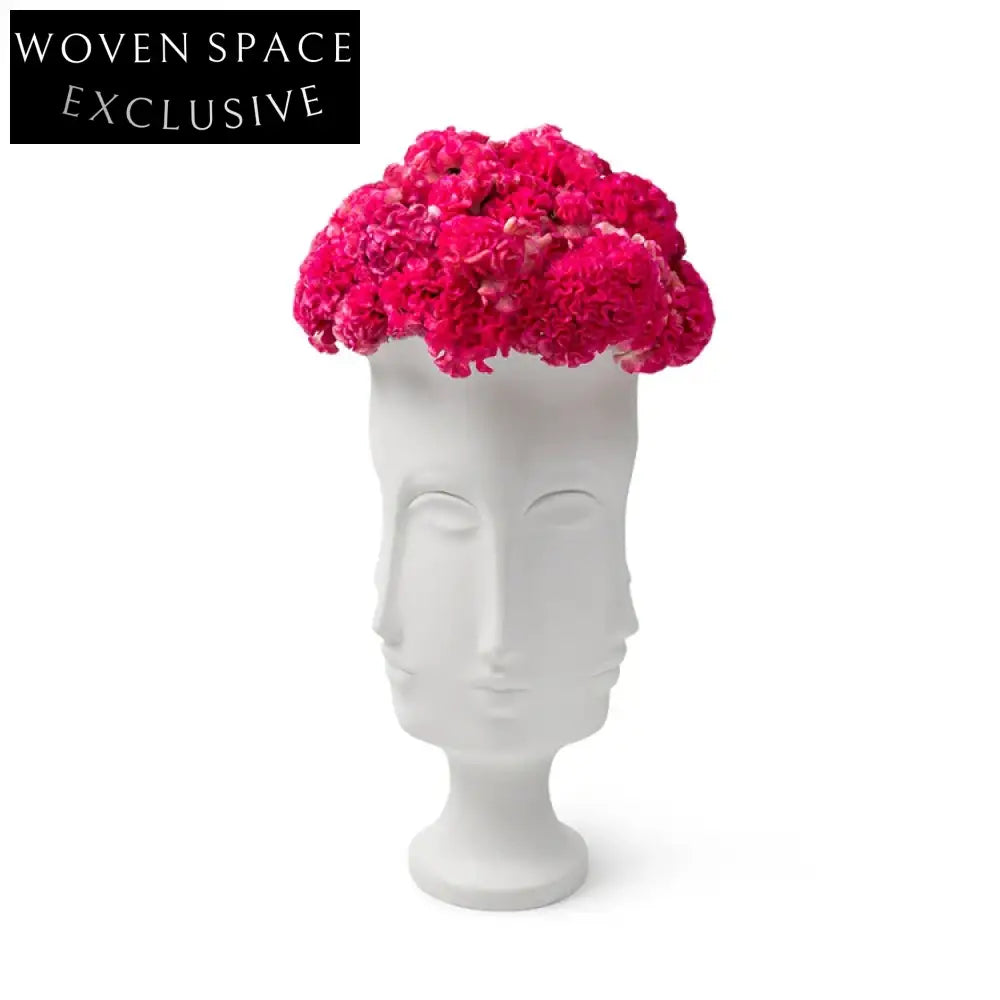 Modern Ceramic Abstract Buddha Face Four-Sided Decorative Flower Vase