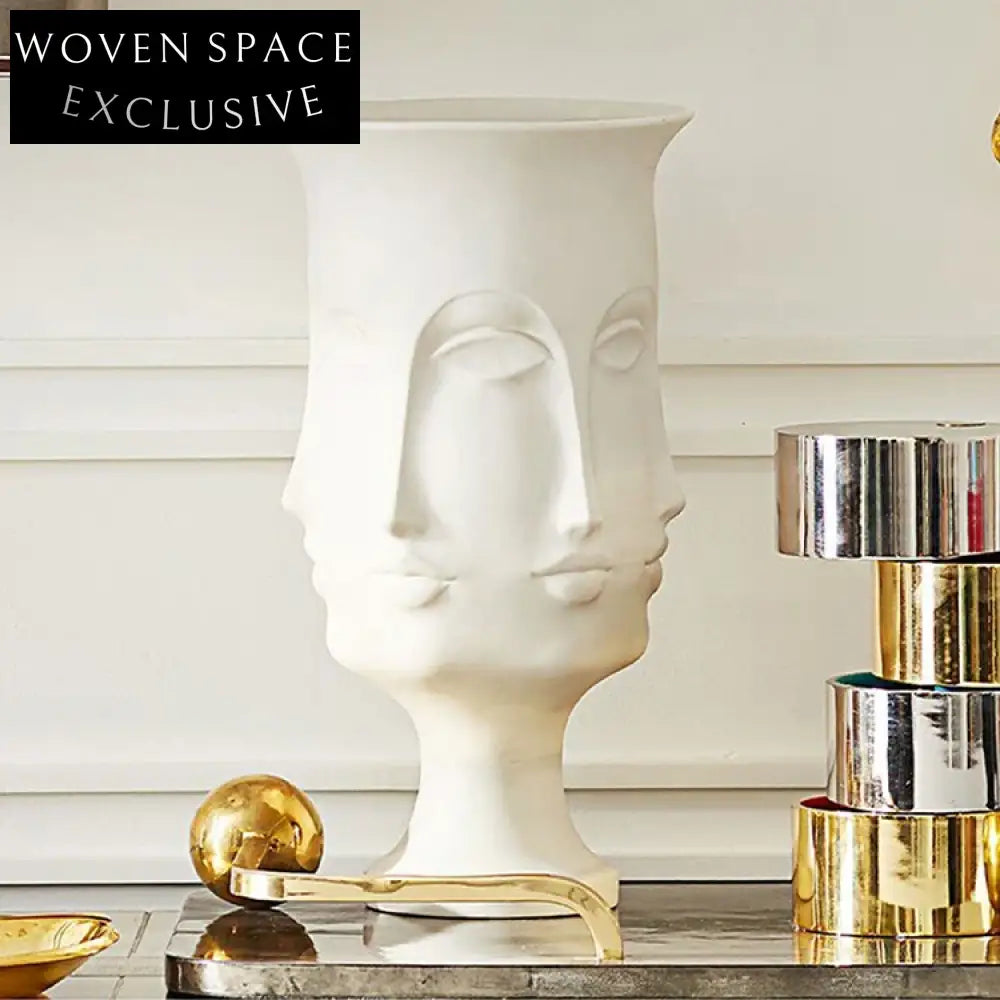 Modern Ceramic Abstract Buddha Face Four-Sided Decorative Flower Vase