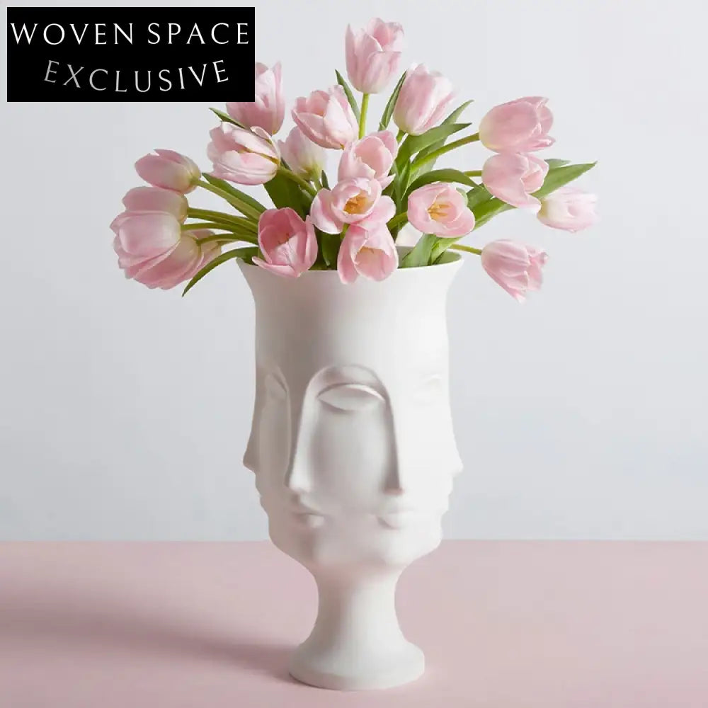 Modern Ceramic Abstract Buddha Face Four-Sided Decorative Flower Vase