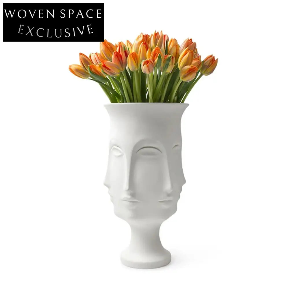 Modern Ceramic Abstract Buddha Face Four-Sided Decorative Flower Vase
